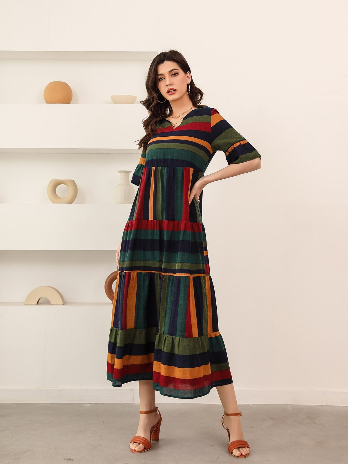 Vestido bata listrado