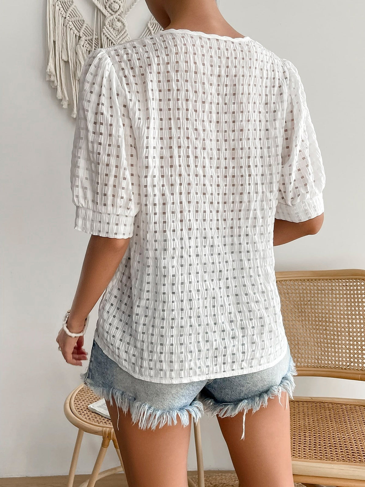 Blusa gola v manga bufante