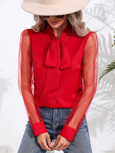 Blusa Alfaiataria Manga de Tule🤩