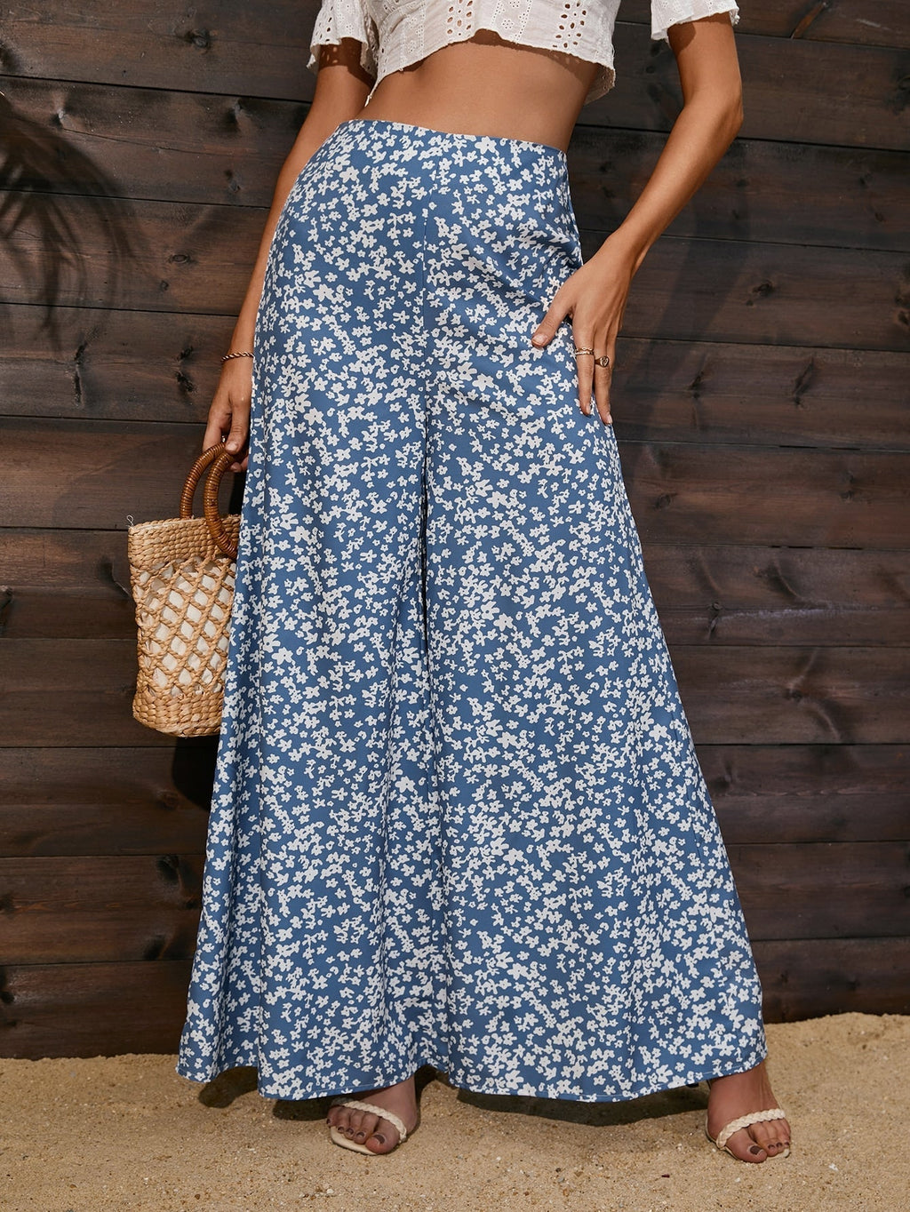 Calças pantalona estampada