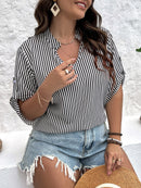 Blusa listrada, decote em V