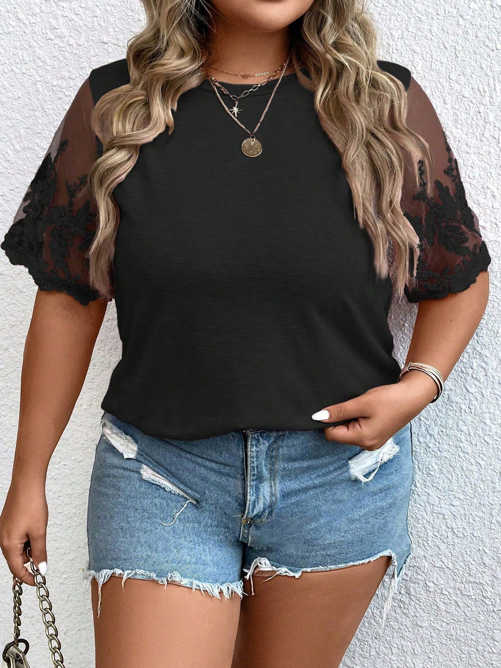 Blusa manga de renda