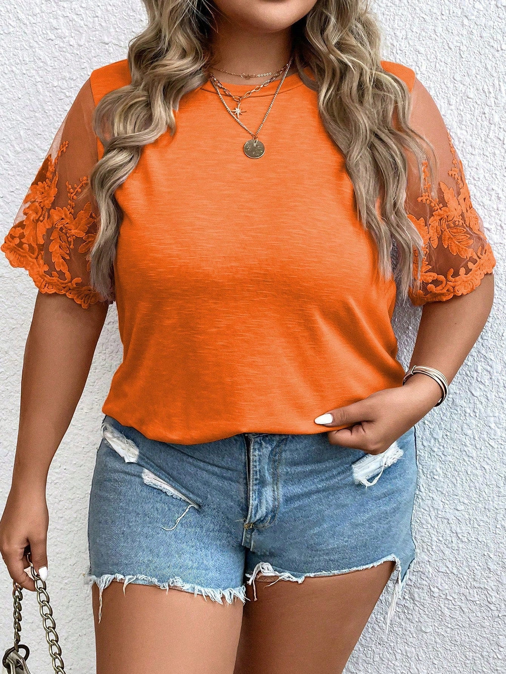 Blusa manga de renda