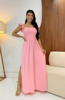 Vestido manga borboleta com lastex
