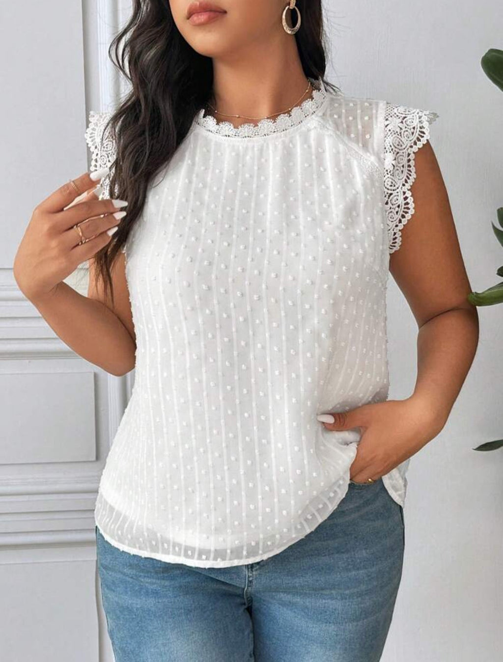 Blusa Ponto Suiço, com Renda